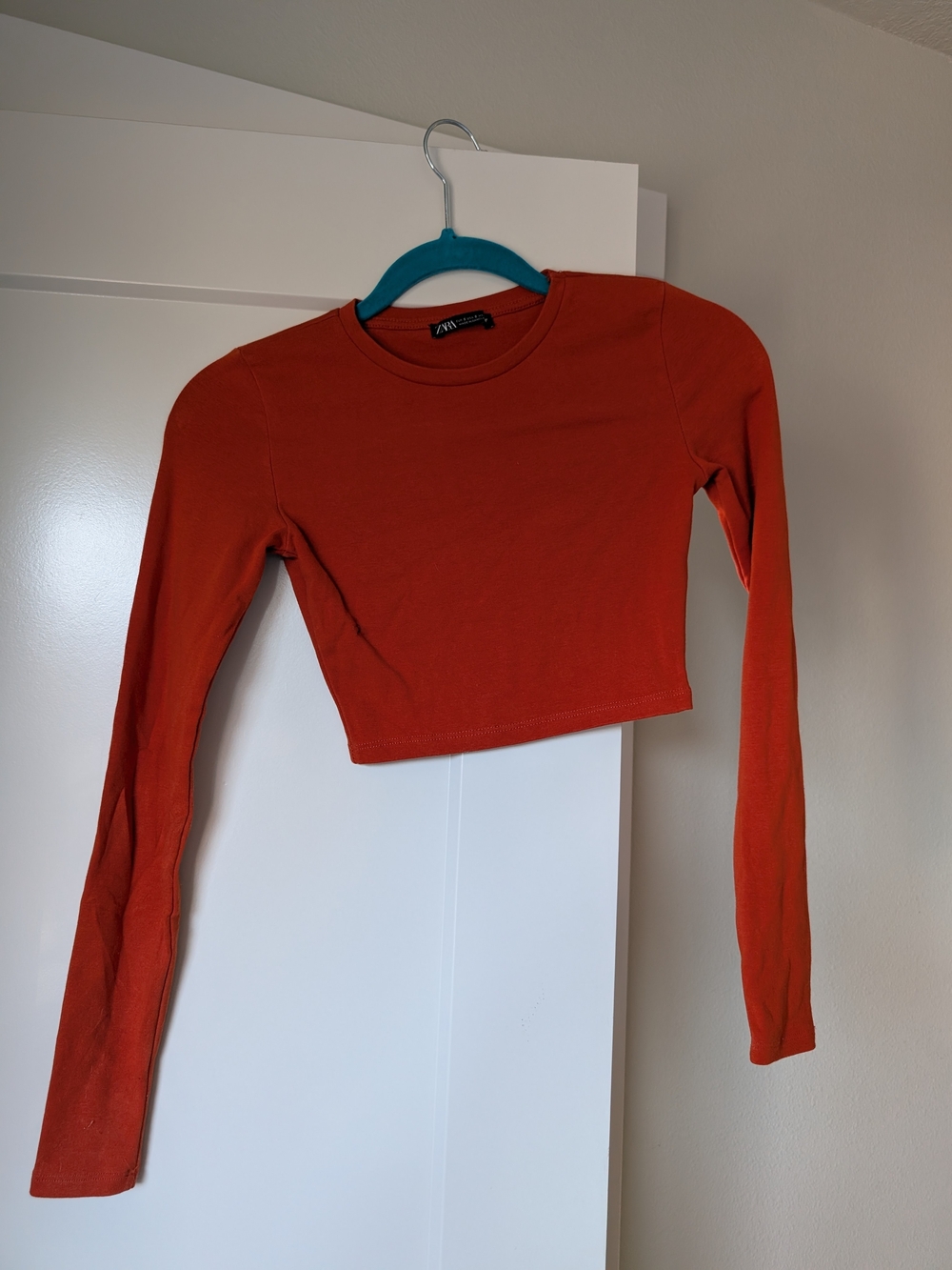 Zara Rust-Orange Long Sleeve Cropped Top